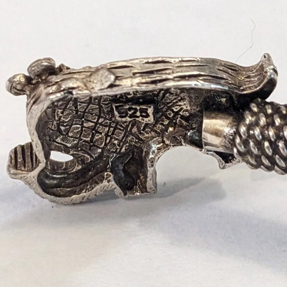 QVC Sterling Silver .925 Elephant Bypass Cuff Bracelet Antiqued Ornate Filigree